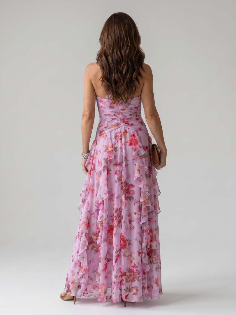 Nori | Halter Neck Rüschenoberteil Floral Maxi Kleid