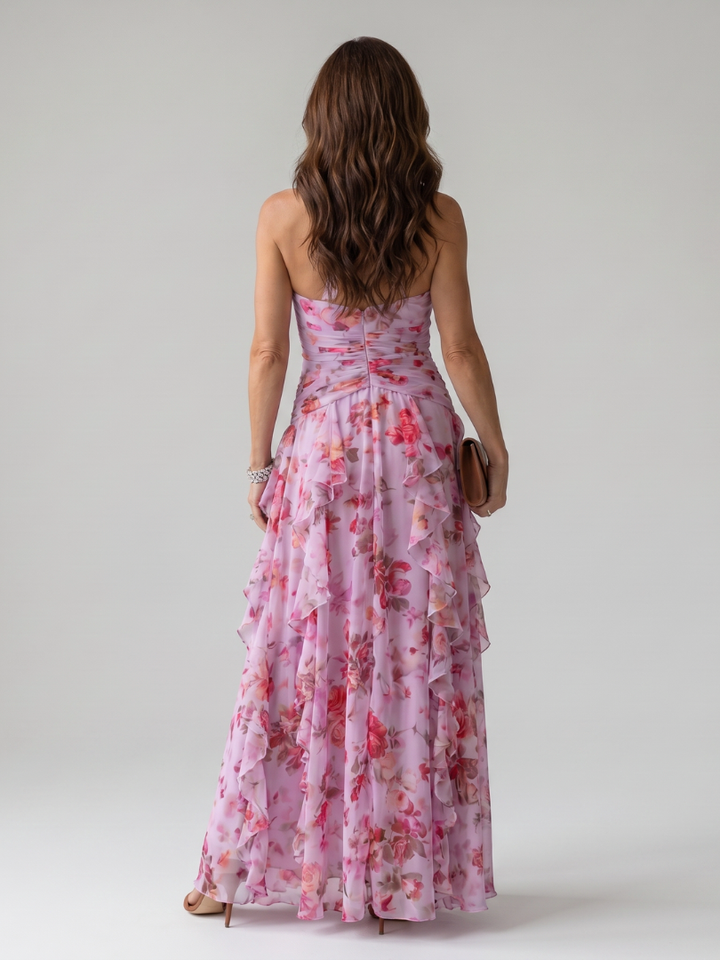 Nori | Halter Neck Rüschenoberteil Floral Maxi Kleid