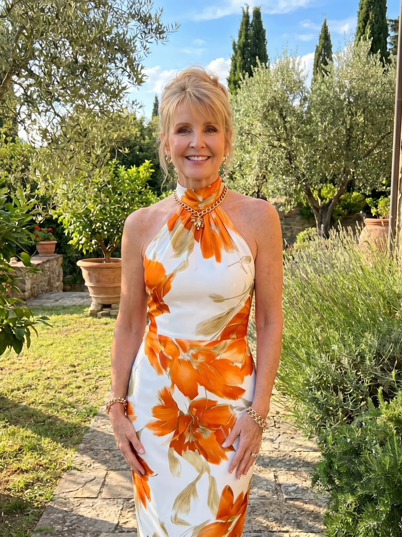 Zinnara | Halter Neck Blumenmuster Midi-Kleid