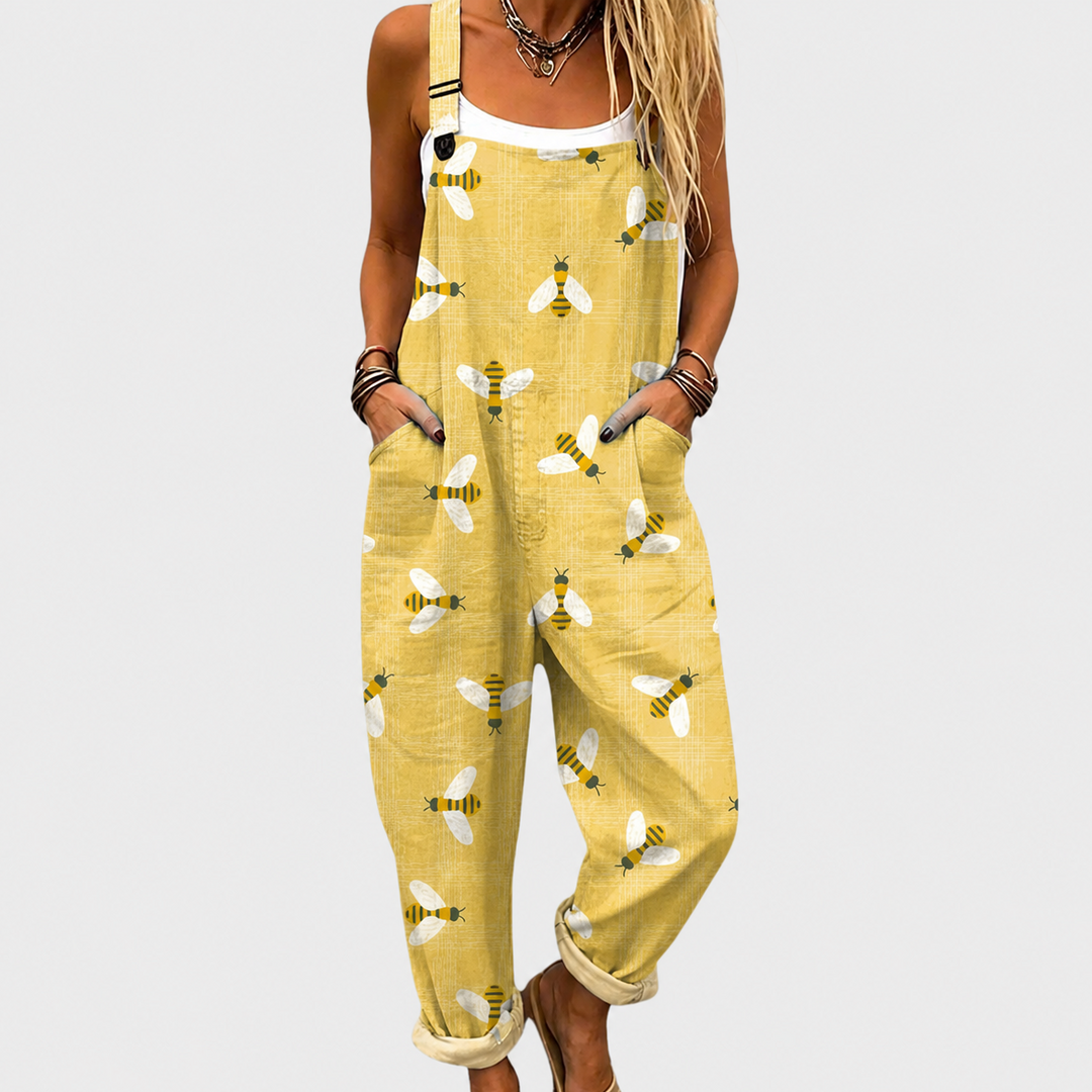 Gelbe Latzhose mit kleinen Bienen für Damen