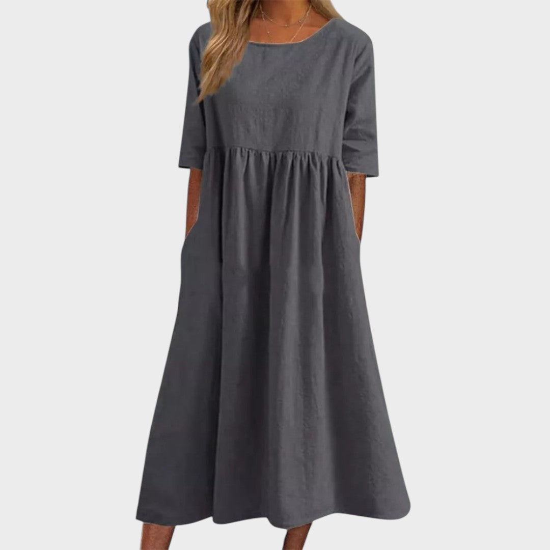 Lucia | Baumwollkleid mit Rundhalsausschnitt und Taillendetail