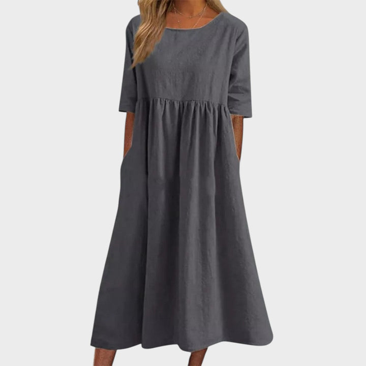 Lucia | Baumwollkleid mit Rundhalsausschnitt und Taillendetail