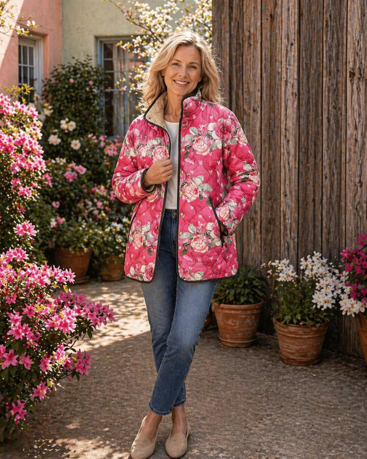ASTRID™ | Charmante Steppjacke mit pinkfarbigem Blumenmuster