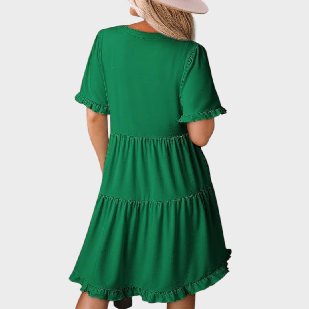 Barbara | Lässiges kurzes Kleid mit V-Ausschnitt