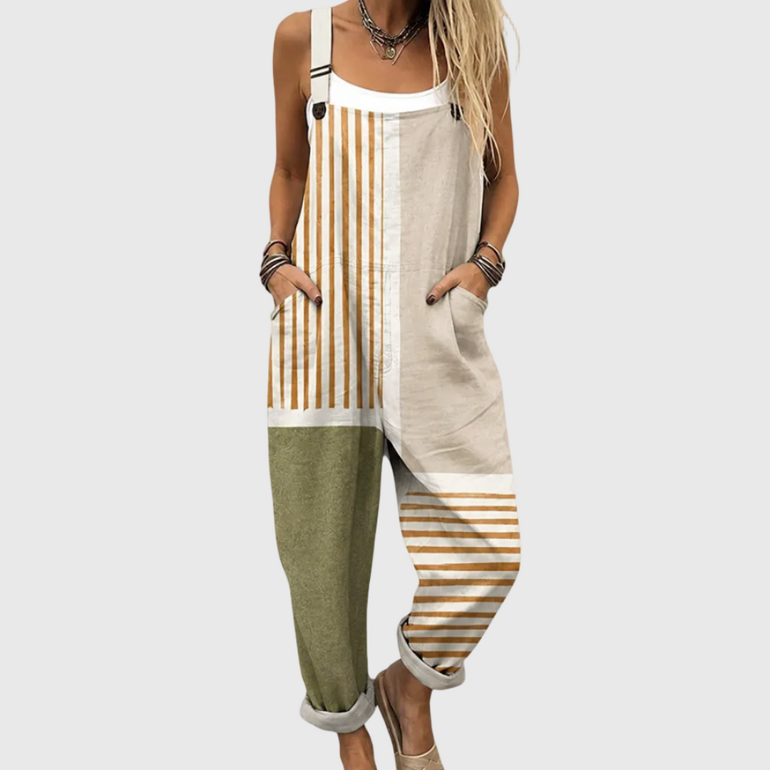 Color-Block Latzhose Beige-Oliv für Damen