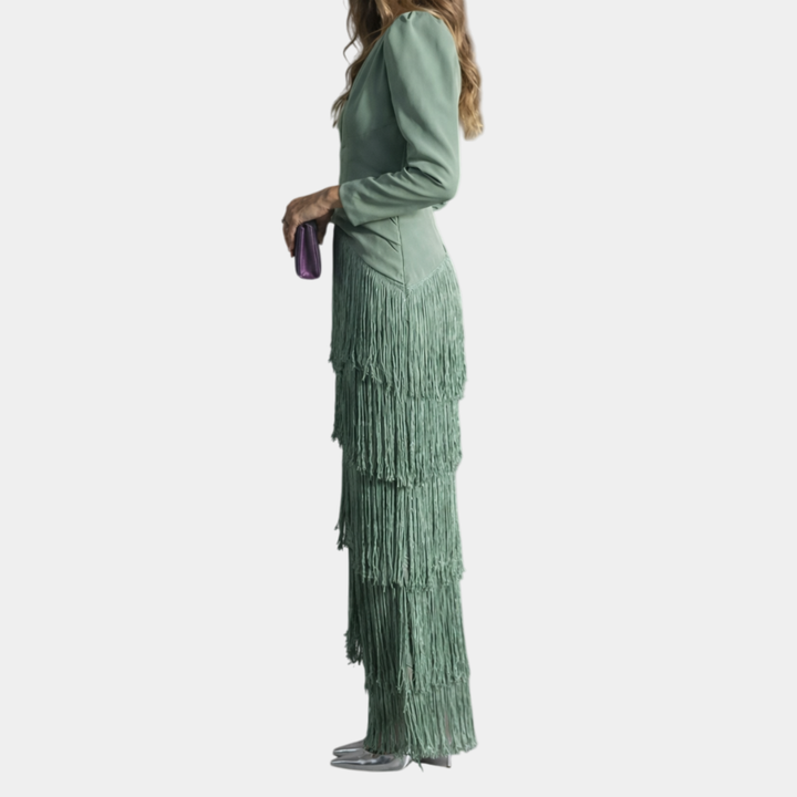 Eulalie | Elegantes Midi-Kleid mit Fransenärmeln