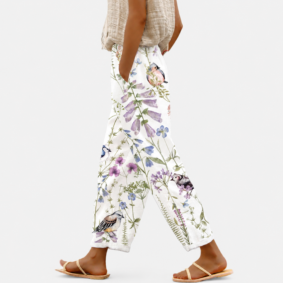 Marianne | Helle Sommerhose mit Kordelzug und Muster