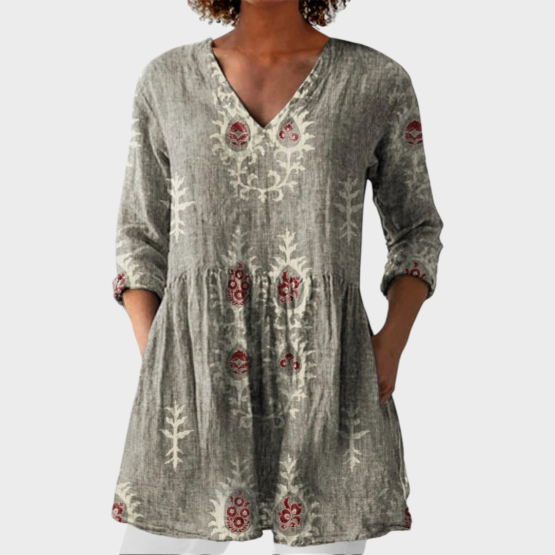 Elise | Boho Lange Bluse – V-Ausschnitt