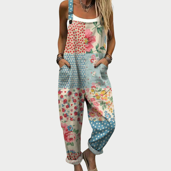 Lotte | Patchwork-Latzhose mit Röschen und Punkten