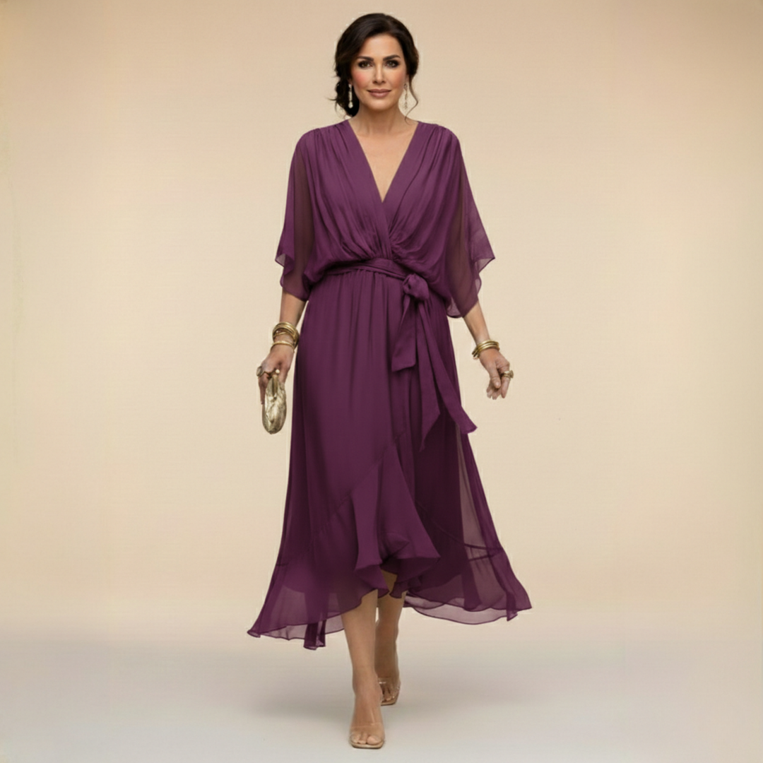 Opal | V-Ausschnitt Elegantes Midi-Kleid