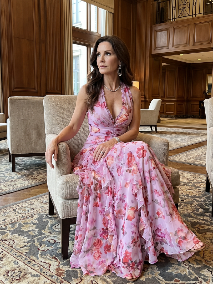 Nori | Halter Neck Rüschenoberteil Floral Maxi Kleid