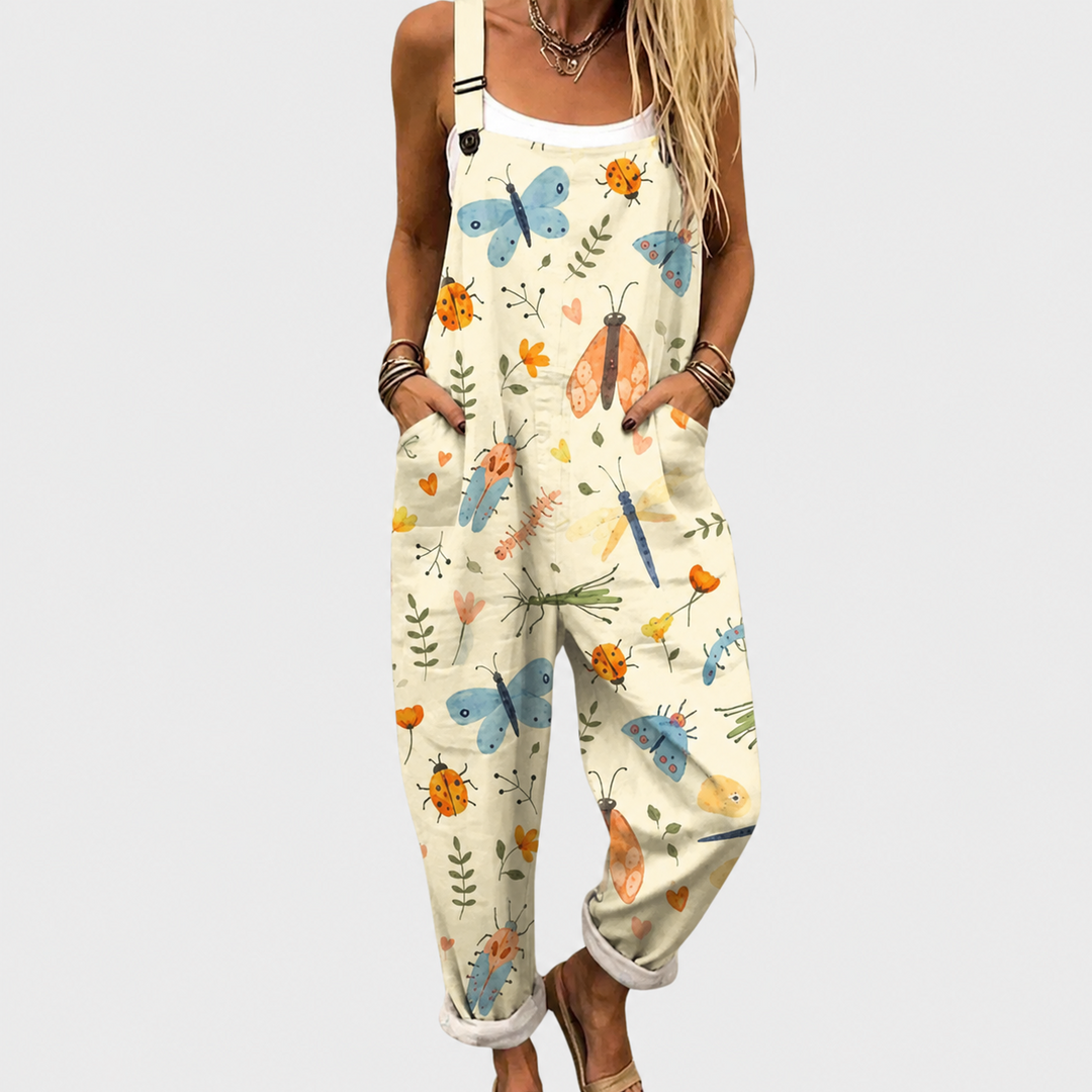 Latzhose mit Schmetterlingen Creme für Damen