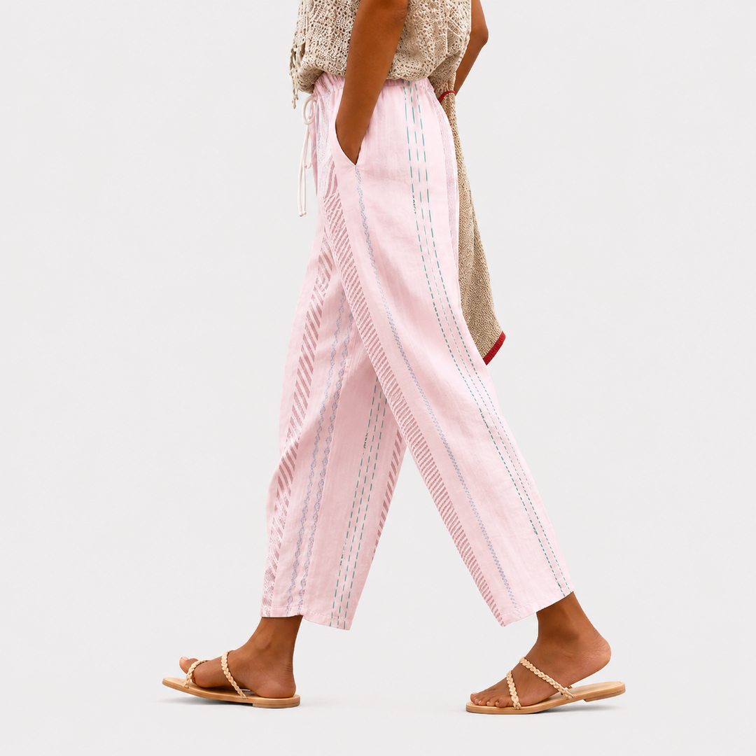 Andrea | Gestreifte Sommerhose in zartem Rosa