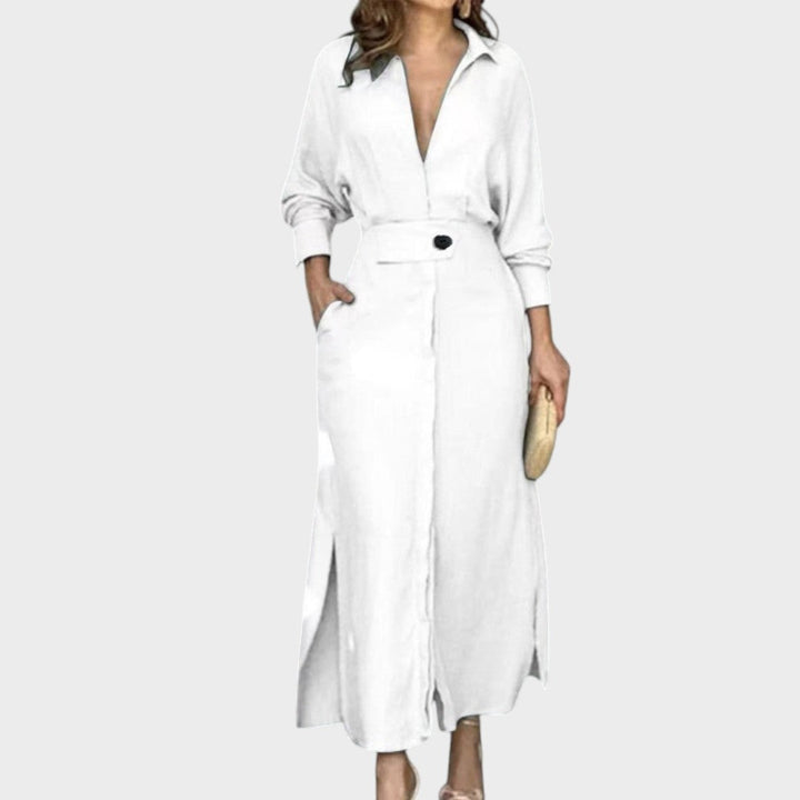 Jeanette | Langes Kleid mit V-Ausschnitt