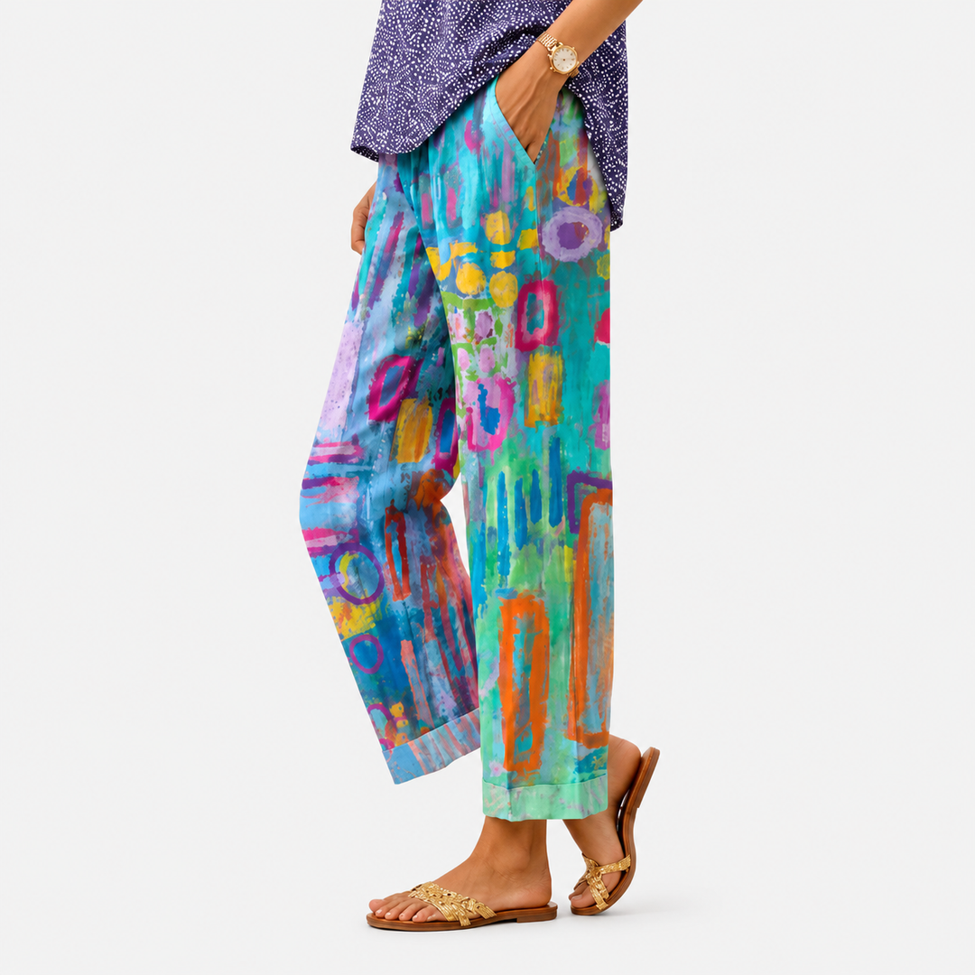 Rosalie | Bunte Sommerhose mit Kunstdruck