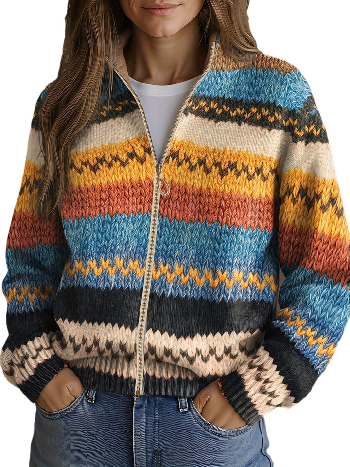 Yseult™ | Mehrfarbiger Zickzack gestreifter Cardigan