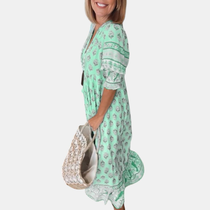 MANA | MIDI-KLEID MIT FLORALEN MUSTERN UND V-AUSSCHNITT