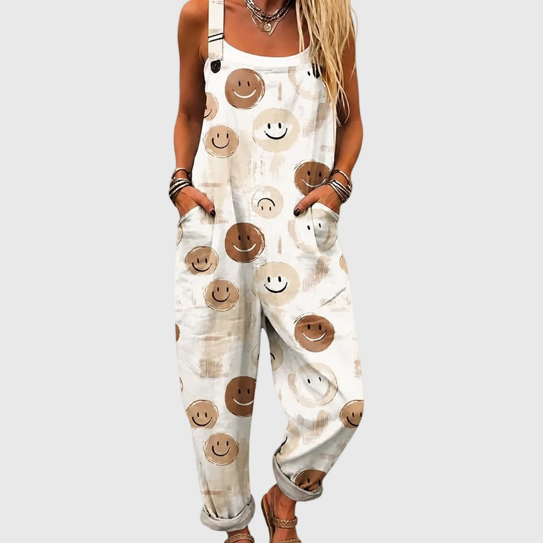 Latzhose mit Smileys Creme für Damen