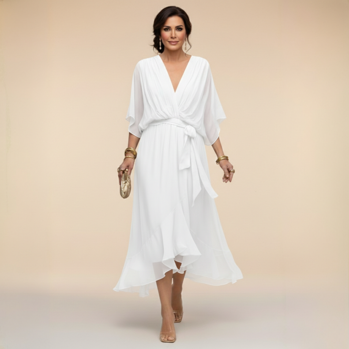 Opal | V-Ausschnitt Elegantes Midi-Kleid
