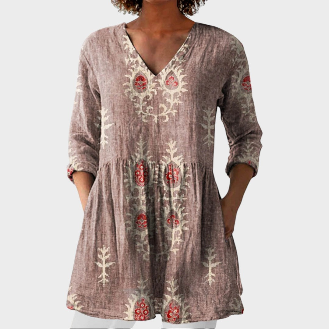 Elise | Boho Lange Bluse – V-Ausschnitt