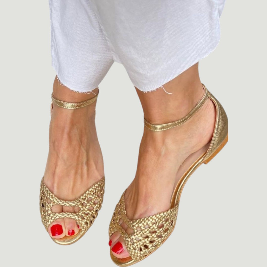 Isadora | Geflochtene Goldsandalen
