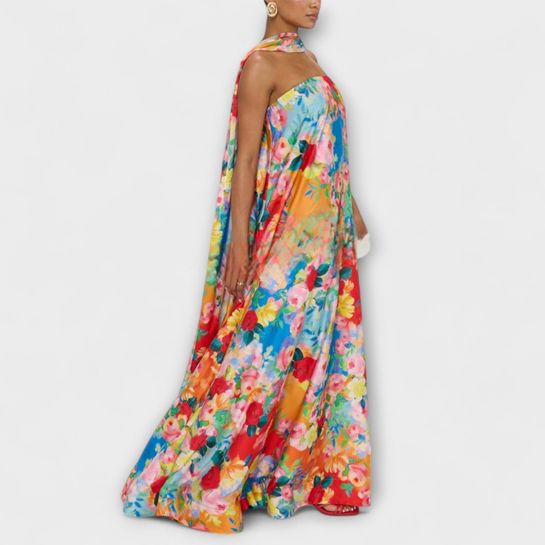 Harlow | Maxikleid mit floralem Druck und schulterfreiem Design
