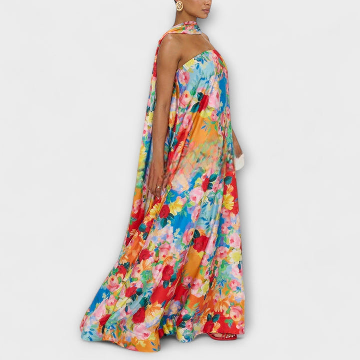Harlow | Maxikleid mit floralem Druck und schulterfreiem Design