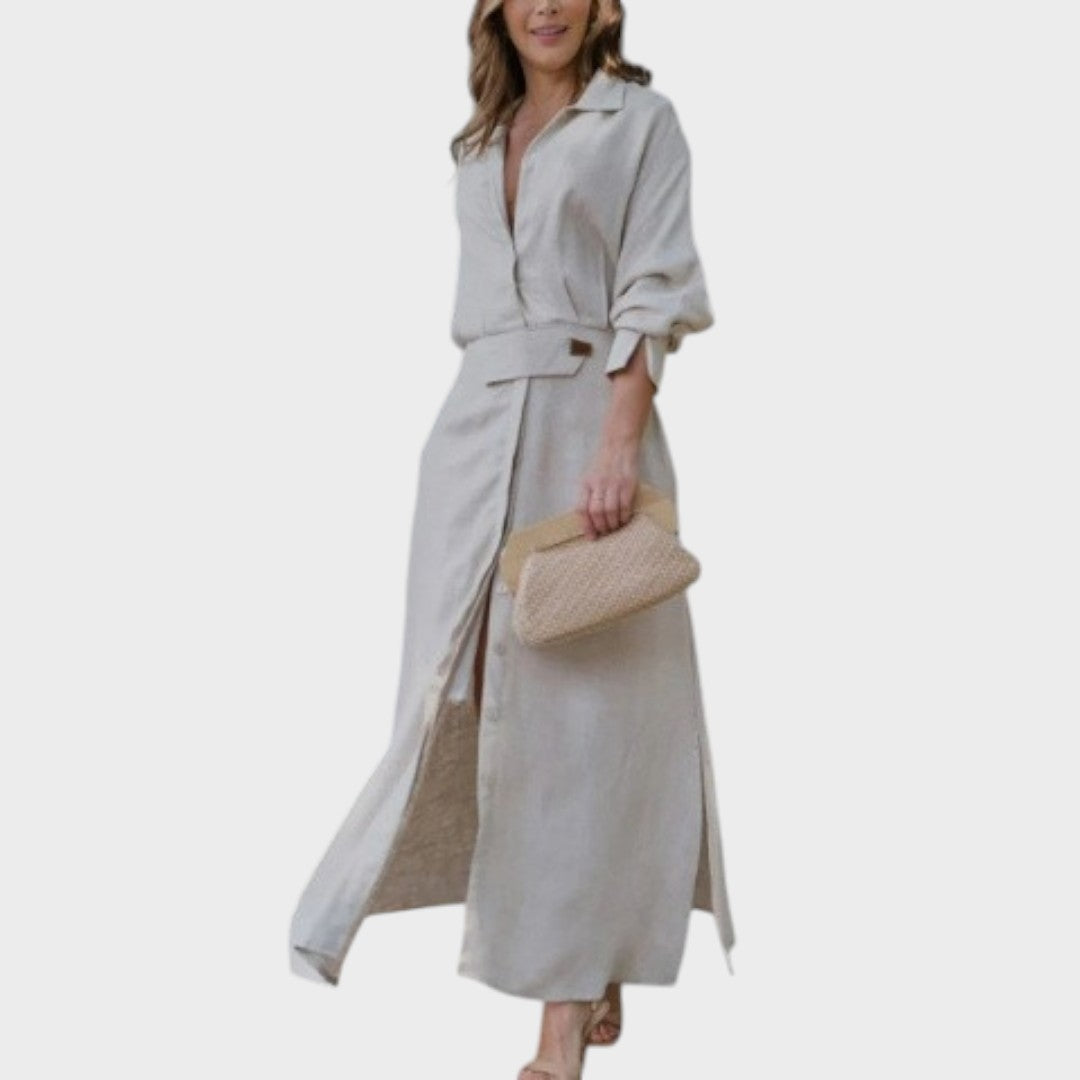 Jeanette | Langes Kleid mit V-Ausschnitt