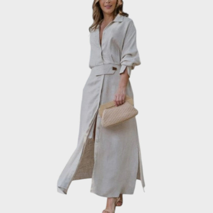 Jeanette | Langes Kleid mit V-Ausschnitt