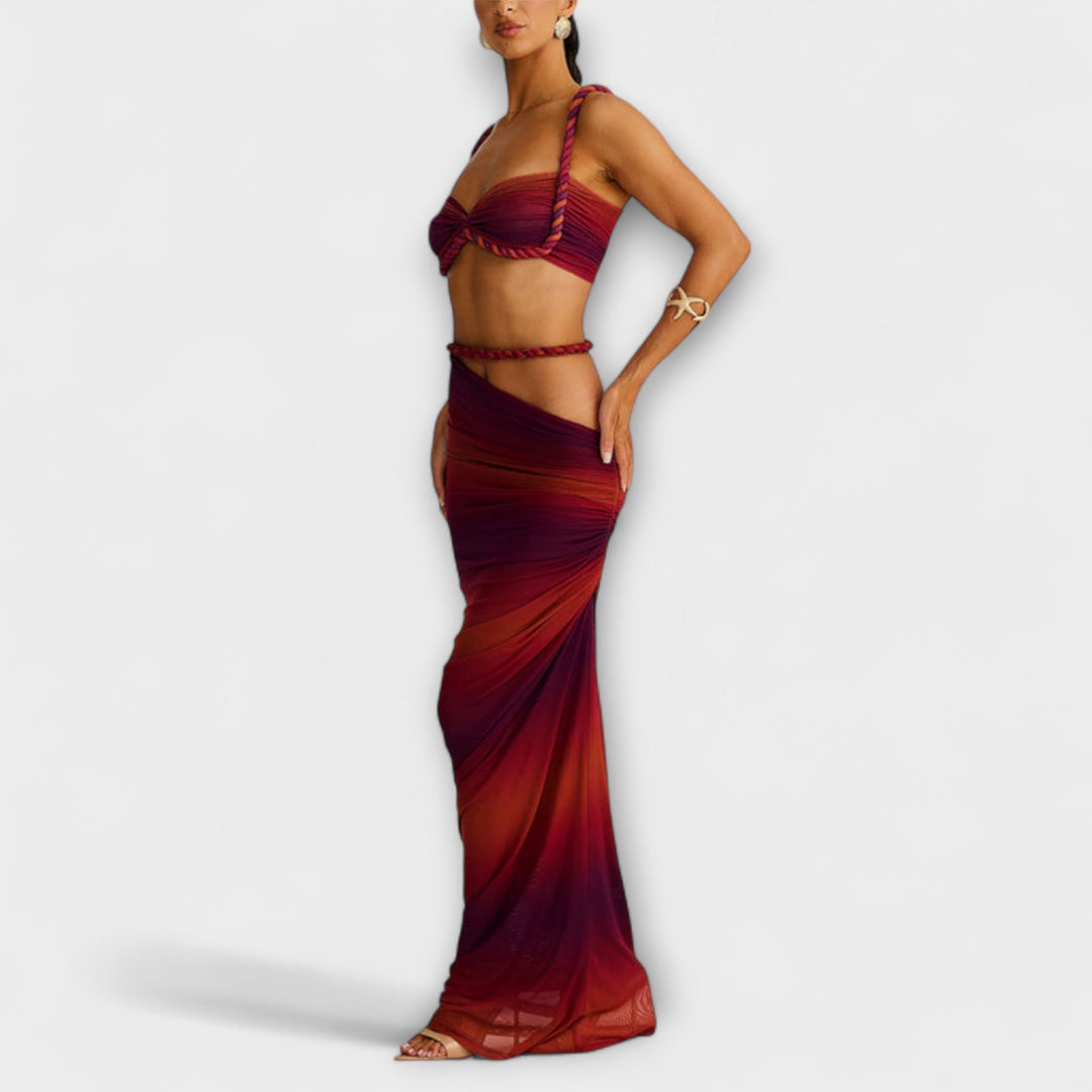 Jane | Stilvolles Gradient Geflochtenes Crop Top & Overskirt Duo