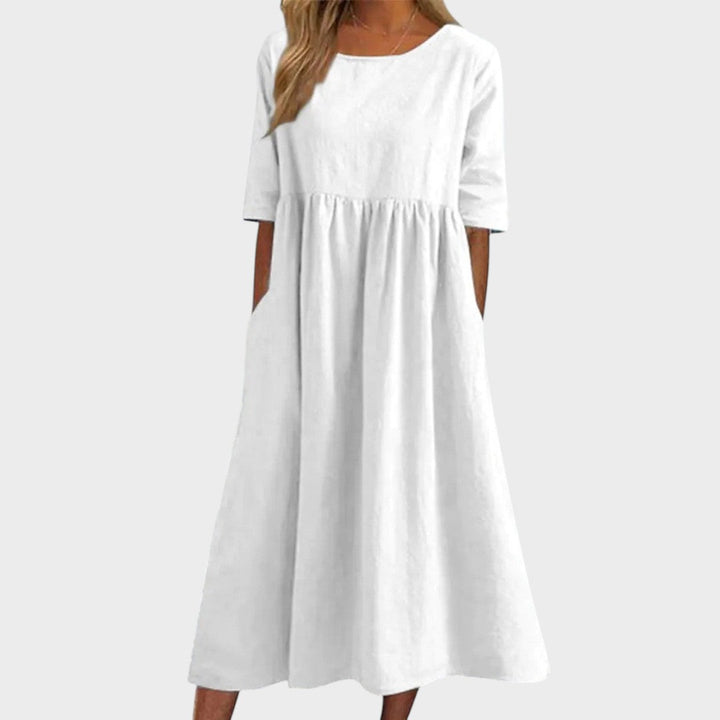Lucia | Baumwollkleid mit Rundhalsausschnitt und Taillendetail