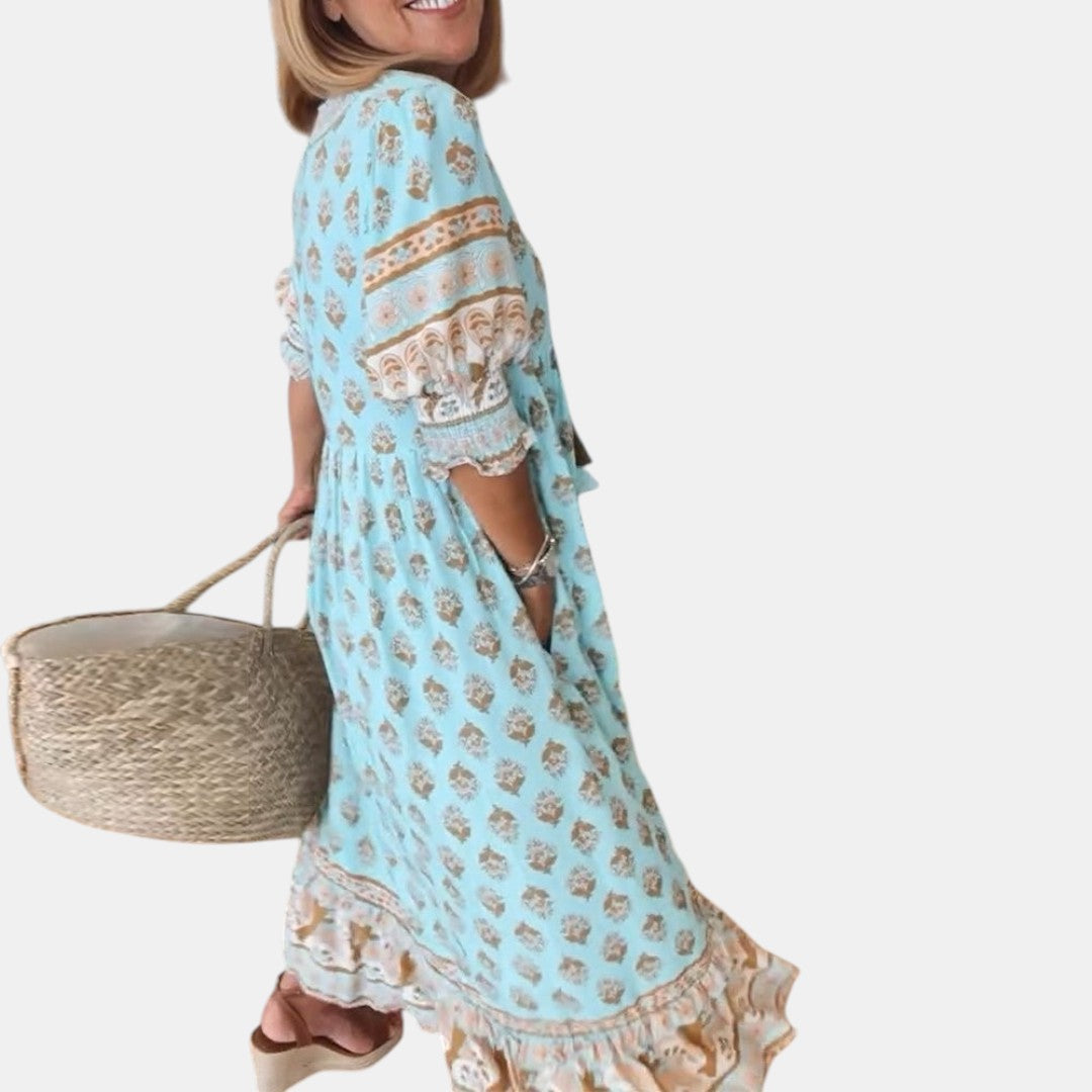 MANA | MIDI-KLEID MIT FLORALEN MUSTERN UND V-AUSSCHNITT