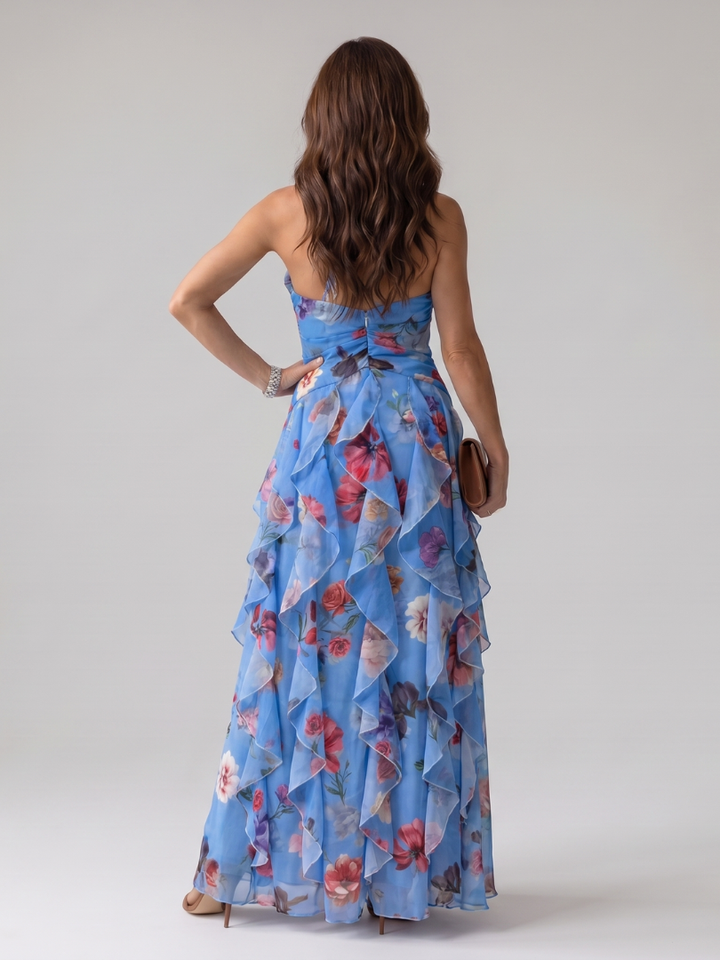 Nori | Halter Neck Rüschenoberteil Floral Maxi Kleid