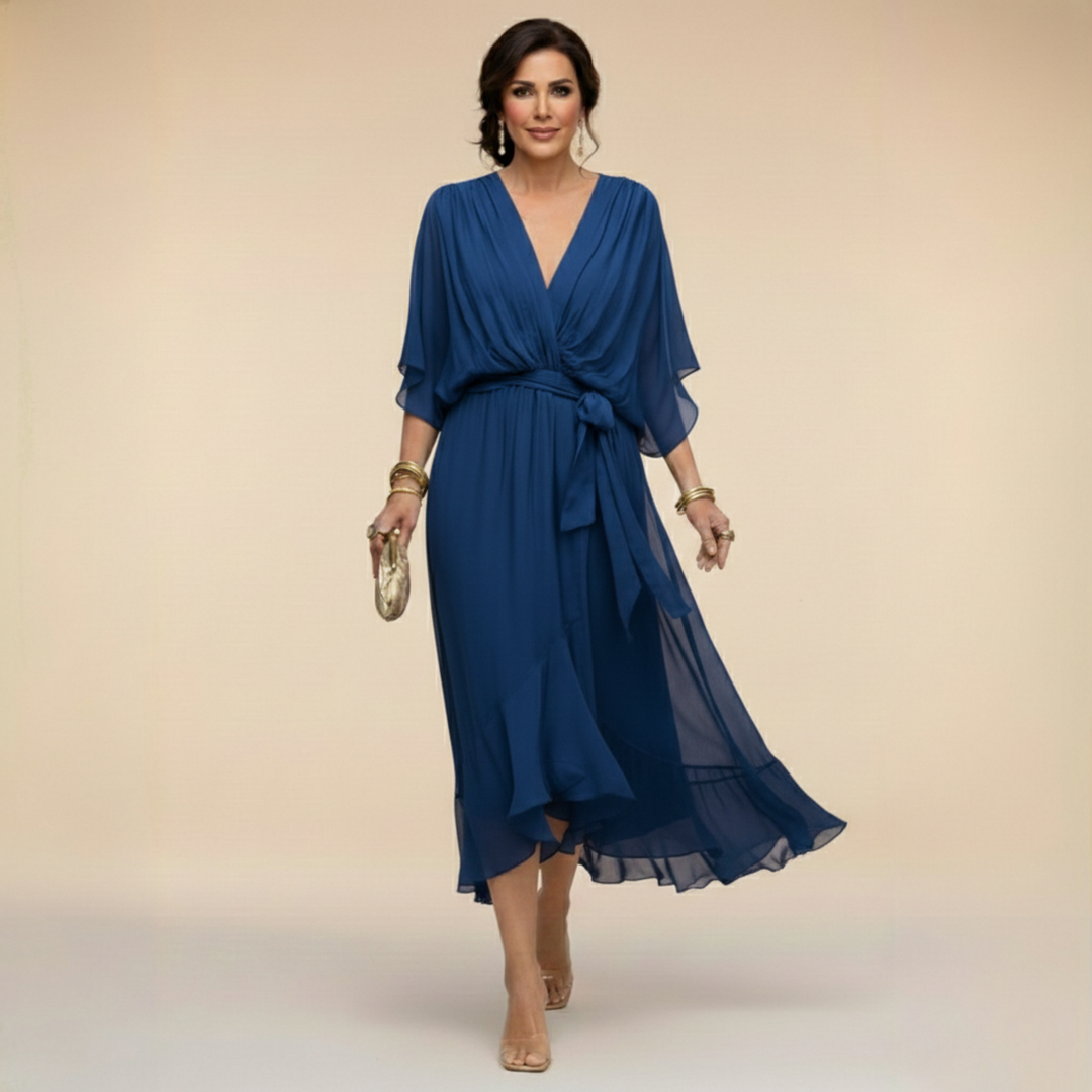 Opal | V-Ausschnitt Elegantes Midi-Kleid