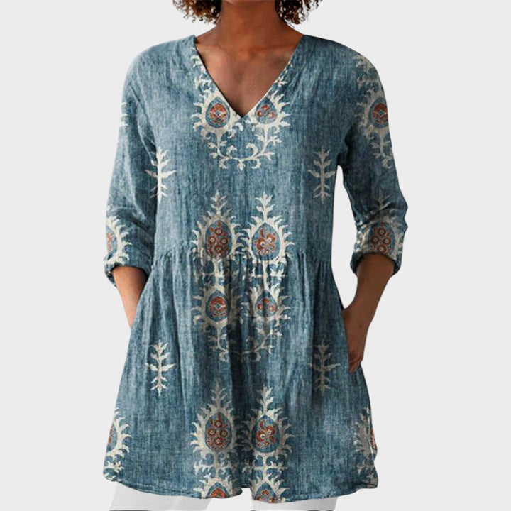 Elise | Boho Lange Bluse – V-Ausschnitt