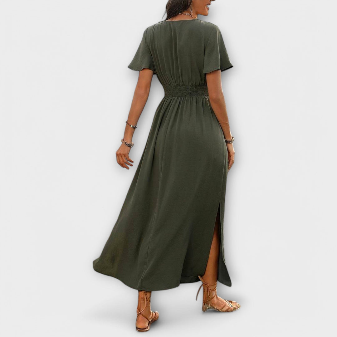 Heather | Elegantes Boho-Kleid mit V-Ausschnitt und langen Ärmeln