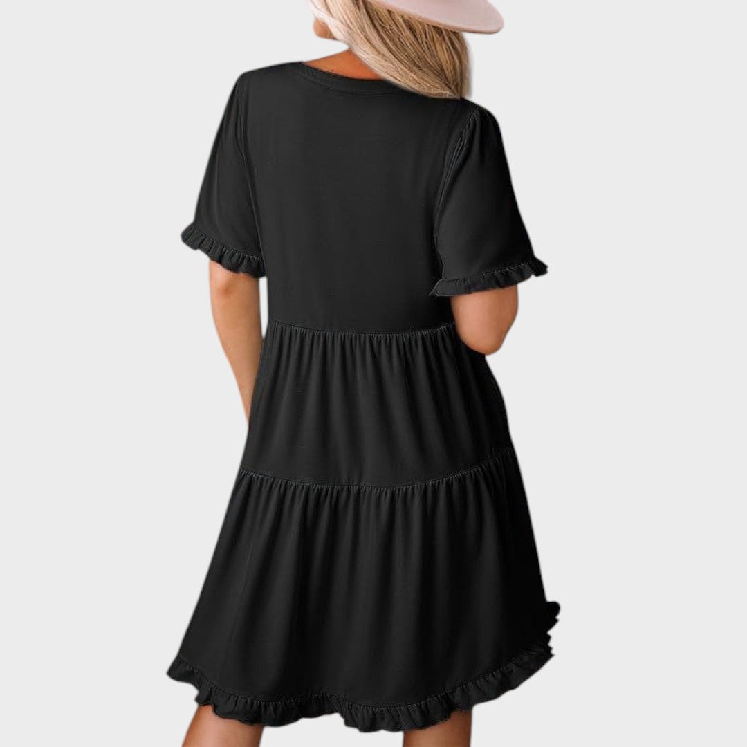 Barbara | Lässiges kurzes Kleid mit V-Ausschnitt