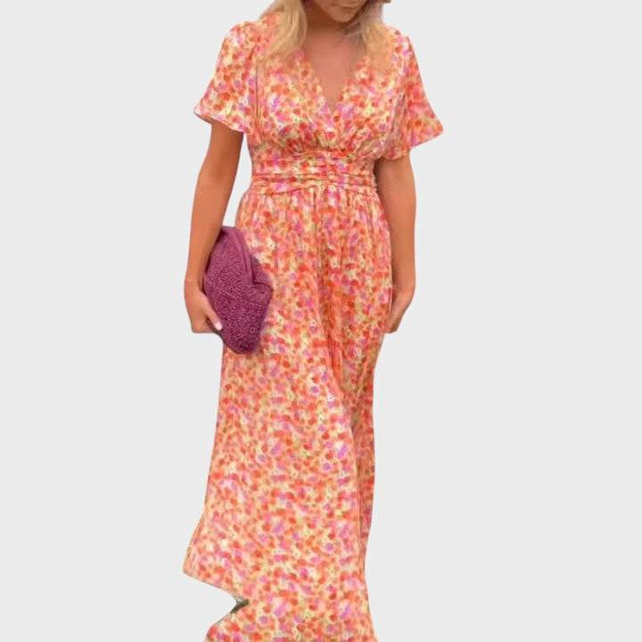 Sandrine | Elegantes langes Kleid mit V-Ausschnitt