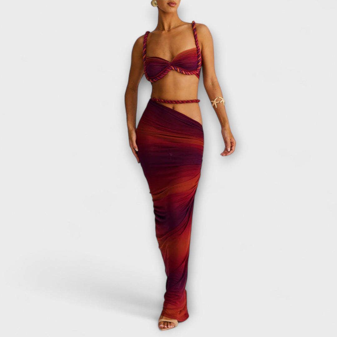 Jane | Stilvolles Gradient Geflochtenes Crop Top & Overskirt Duo