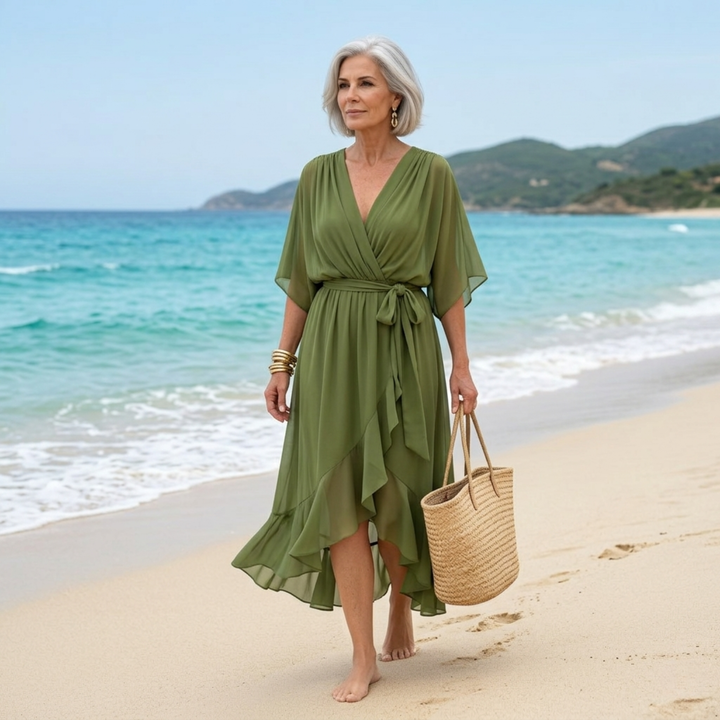 Opal | V-Ausschnitt Elegantes Midi-Kleid