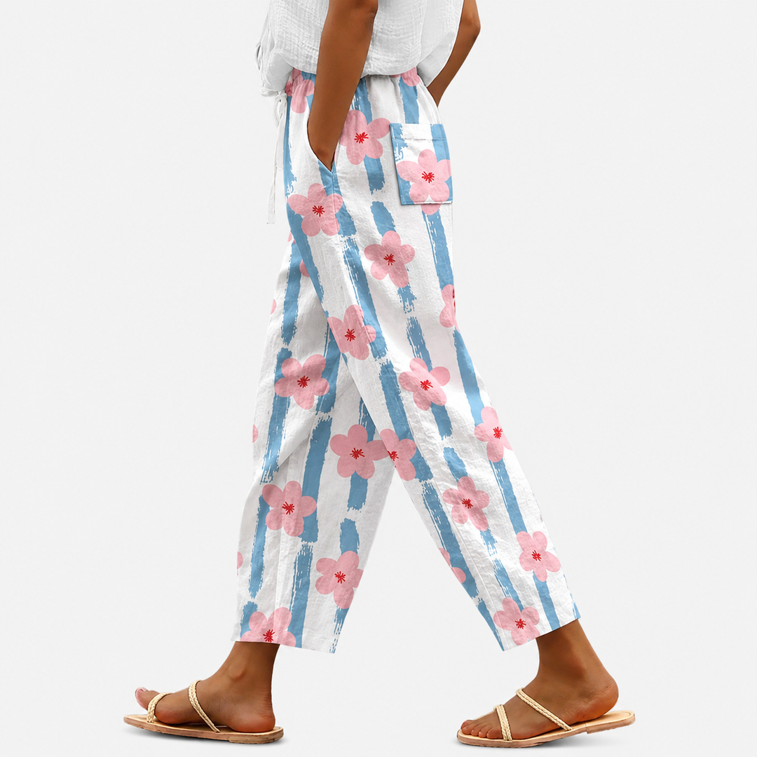 Sigrid | Bedruckte Sommerhose mit Kordelzug in Hell