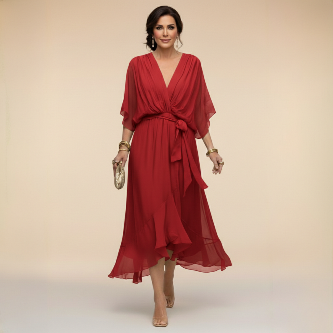 Opal | V-Ausschnitt Elegantes Midi-Kleid