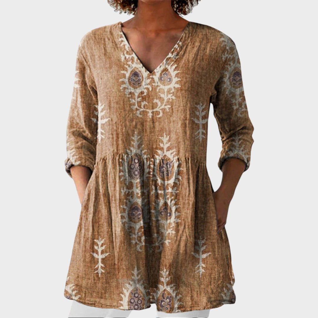 Elise | Boho Lange Bluse – V-Ausschnitt