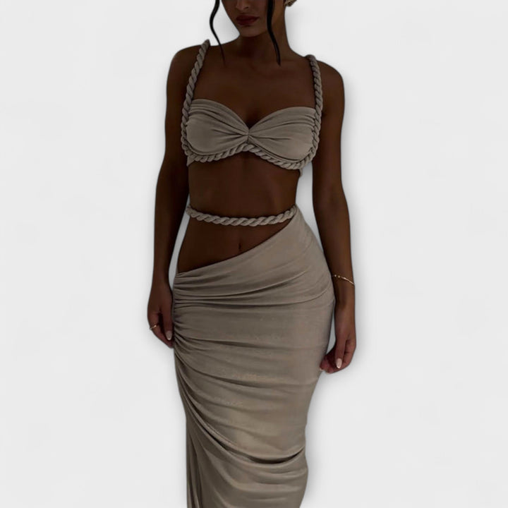 Jane | Stilvolles Gradient Geflochtenes Crop Top & Overskirt Duo