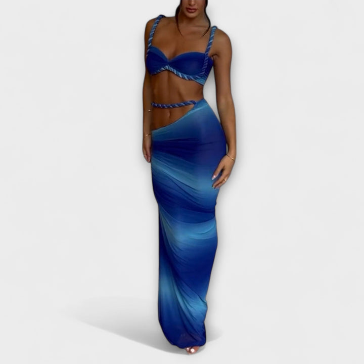 Jane | Stilvolles Gradient Geflochtenes Crop Top & Overskirt Duo