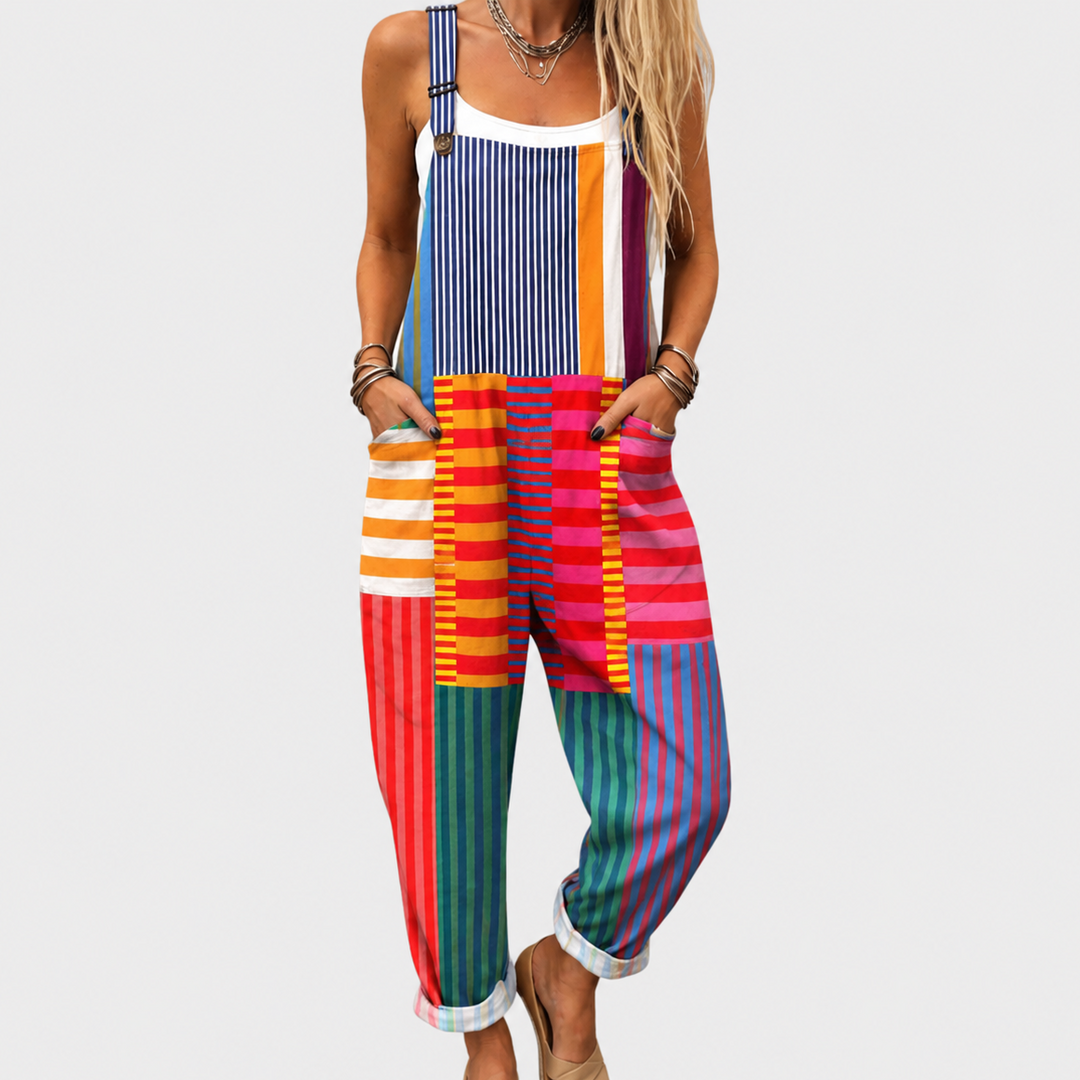 Bunte Latzhose Streifen-Patchwork für Damen