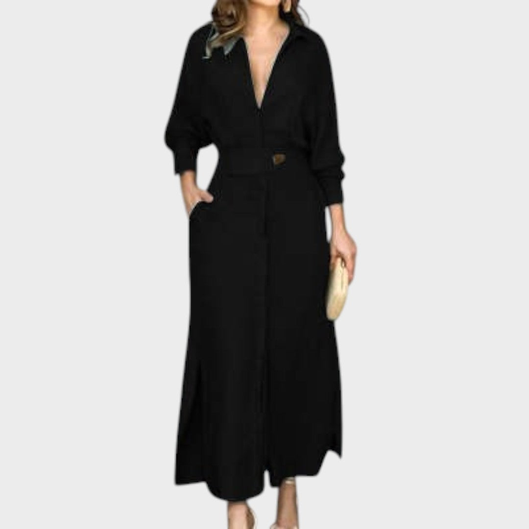 Jeanette | Langes Kleid mit V-Ausschnitt