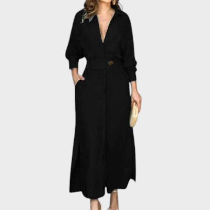 Jeanette | Langes Kleid mit V-Ausschnitt