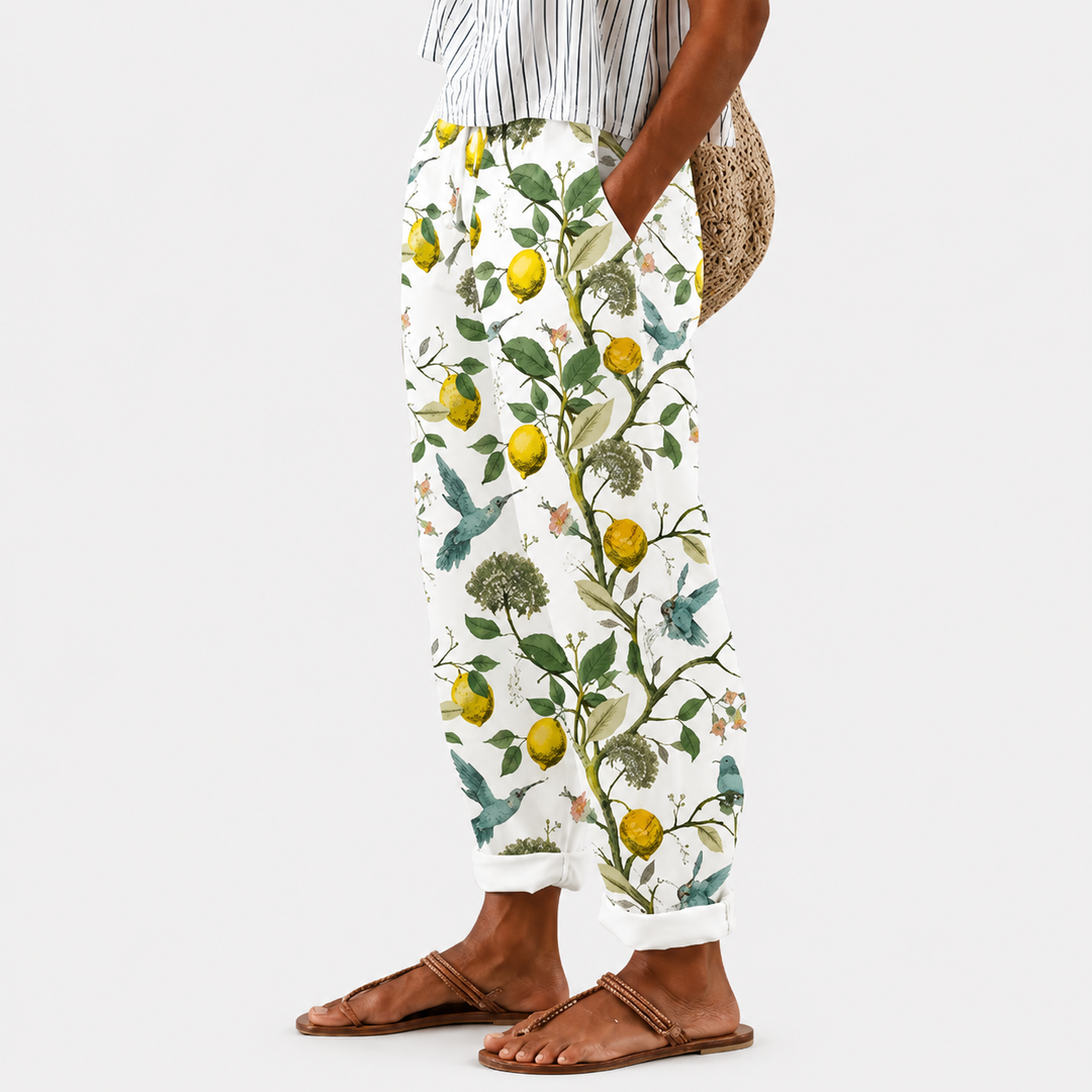 Karin | Bedruckte Sommerhose mit Zitronen, S bis 5XL
