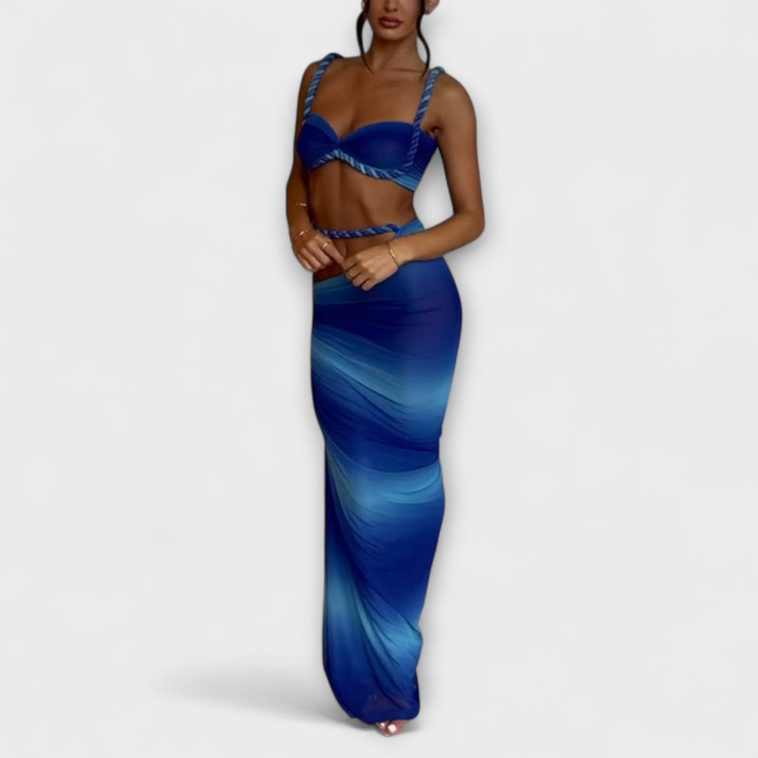 Jane | Stilvolles Gradient Geflochtenes Crop Top & Overskirt Duo